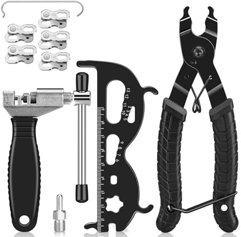 AURIVEE Jeu d’Outils chaîne vélo avec Pince à Chaine, mesureur de chaîne, 5 Paires pour vélos 6-12 Vitesses,Découpage précis et Rapide