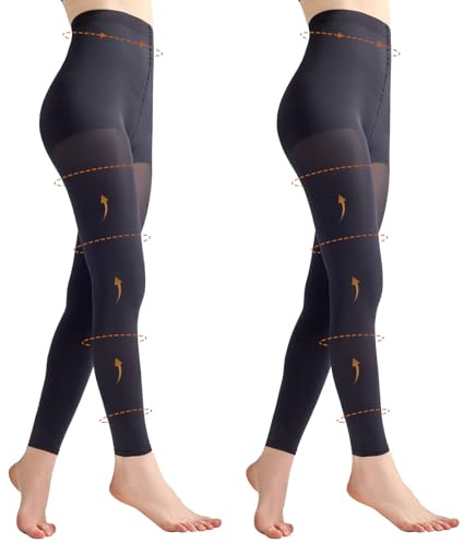 Yilanmy Compression Tights Women Footless Support Tights 80D Opaque Shaping Pantyhose 2 Pairs (Black, L-XL)