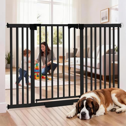 Ixaro 41 Extra Tall Dog Gate Indoor,30-62.5 Wide Heavy Duty Pet Gate for Doorways,Baby Gate with Walk Through and Auto Close, Pressure Mounted, Suitable for Stairs,Kitchen,Black