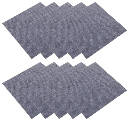 DIKACA Lot de 10 Dalles de Moquette Autocollantes Auto-Adhésives Résistantes Lavables Couleur Gris Foncé Carrés de Moquette pour Sol Intérieur pour Chambres Bureaux et Salles de