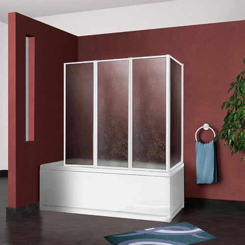 Made in Italy Parete vasca box doccia cm.68+cm.133, profili alluminio con pannelli acrilici pieghevoli e reversibili a 4 ante