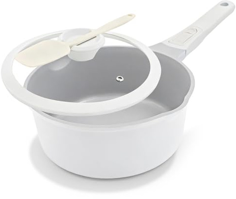 AIKENBBKK 2.5 Qt Ceramic Saucepan with Lid, Nonstick Pot with Pour Spout