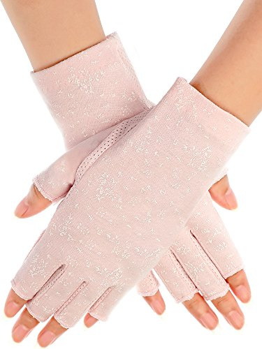 Maxdot 1 Pair Women UV Protection Fingerless Gloves, Pink