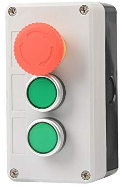 Stazione di controllo a pulsante, 3 interruttori Stop/Start Interruttore a pressione a fungo (1 pezzo, spegnimento di emergenza + 2 ritorni)
