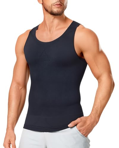 Compression Shirts for Men Shapewear Slimming Body Shaper Waist Trainer Vest Workout Tank Tops Abdomen Undershirts (Black, Medium-Large)