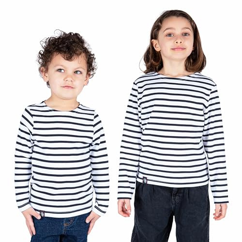 Breizh Ocean - Maglietta Unisex per Bambini, da 1 a 14 Anni, Marchio Francese GUER Kid, Maglia Manica Lunga Ragazzo o Ragazza a Righe - Maglia a Cotone Biologico Disponibili Taglie Grandi