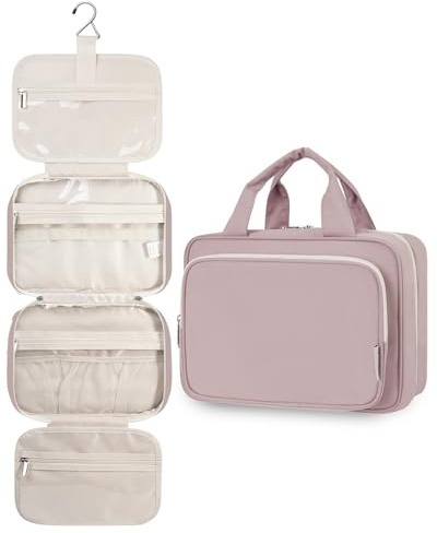 Narwey Large Hanging Travel Toiletry Bag for Women Wash Bag Cosmetics Makeup Bag Organizer for Full Size Accessories (Dusty Rose (Large))
