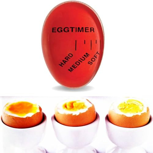 ProBytes Egg Timer - Colour Changing Indicator, Soft-Medium-Hard Perfect Boiled Eggs, Sits in Boling Water, Simple & Easy Kitchen Tool, Food Art & Craft, Heat Sensitive Acrylic - Clear Red 1 Piece