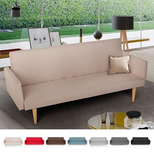 Produce Shop Divano Letto 3 posti clic clac in Tessuto reclinabile Design Nordico Perla - Beige