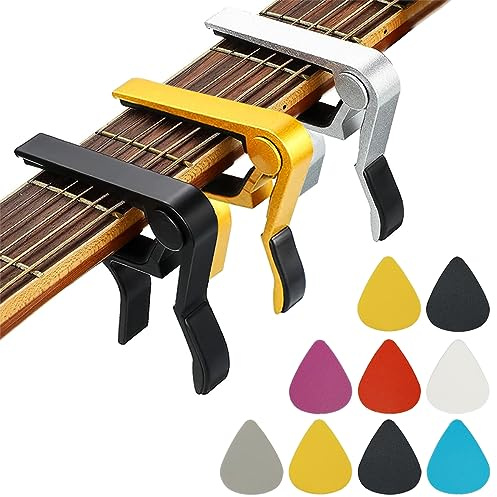 Cejilla de guitarra, paquete de 3 cejillas para guitarra acústica, abrazadera universal para guitarra eléctrica, para varios tipos de instrumentos de cuerda ligeros