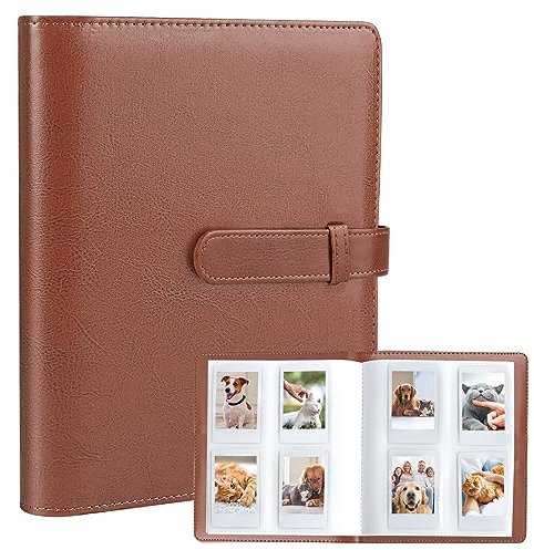 128 fickor mini fotoalbum för Fujifilm Instax minikamera, polaroid tryckknapp, Z2300, SocialMatic Instant Camera & Zip Instant Printer (brun)
