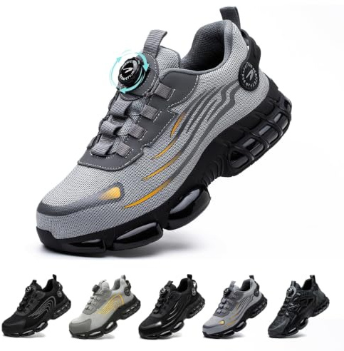 Gugifcto Chaussures de Sécurité Homme Femme Légère Basket Securite Antidérapante Mode Confortable Chaussures de Travail Respirantes Grey 36 EU