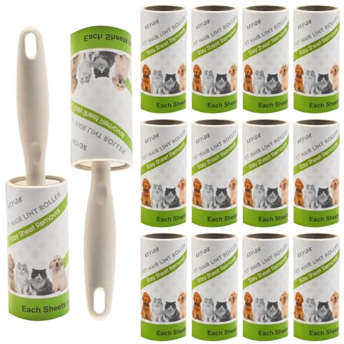 Littlegaofeithing Rouleau Poils Animaux,Rouleau Adhesif Vetement,pour VêTements, Cheveux, Canapé, Lit, Poils de Chat et Chien(14 Rouleau+2 Poignée)