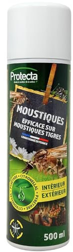 Protecta® - Aérosol Répulsif Anti-Moustiques 500 ml – Efficace contre les Moustiques Tigres – Action Immédiate – Formule Innovante au Pyrèthre & Citronellal – Protection Intérieur & Extérieur