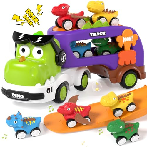 Lehoo Castle Camión Transportador de Autos, Juguete de Dinosaurio con Sonido y Luces, Juguete para Niños a Partir de 3 Años