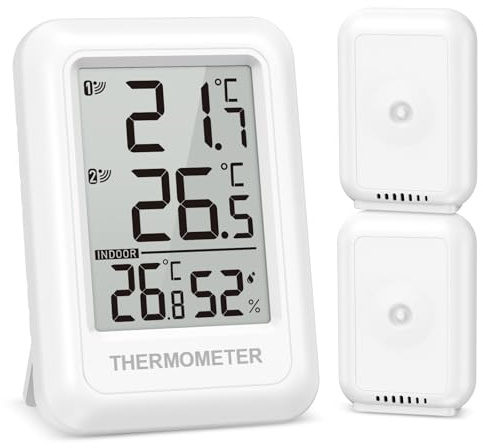 OQIMAX Termometer hygrometer med 2 sensorer, utomhustermometer med 100 m/328 fot överföringsavstånd, MAX/MIN visning, temperatur och ℃/℉ strömbrytare inomhus utomhus för kontor, hus