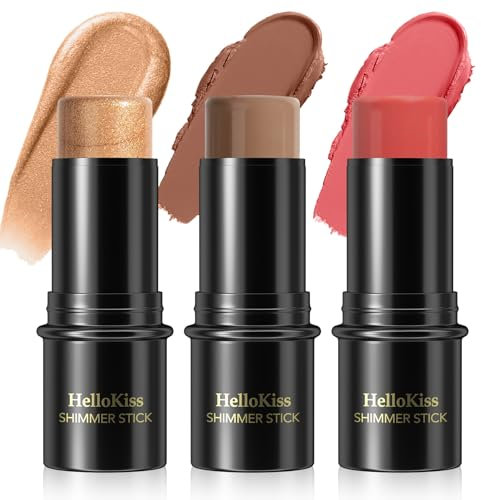 3PCS Contour Highlighter Blush Stick Set – Waterproof Long-Lasting Cream Stick for Cheeks, Lips & Eyes, Long-Lasting & Easy to Apply