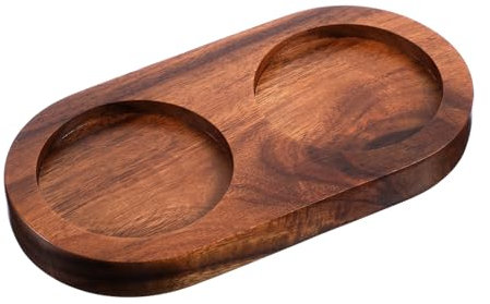ElevateTech Wooden Pepper Grinders Hole Tray, Rubberwood Spice Seasoning Base Bottle Household Double Hole Tray Dining Table Protector Kitchen Accessories Daily Supplies 6 Inches 1Pcs
