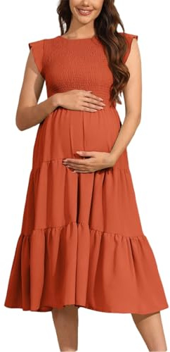 Foweknow Vestidos para embarazadas, festivo, vestido de maternidad, vestido midi de verano, elegante hasta la rodilla, vestidos de verano para mujer, ligero y aireado, vestido de maternidad, manga