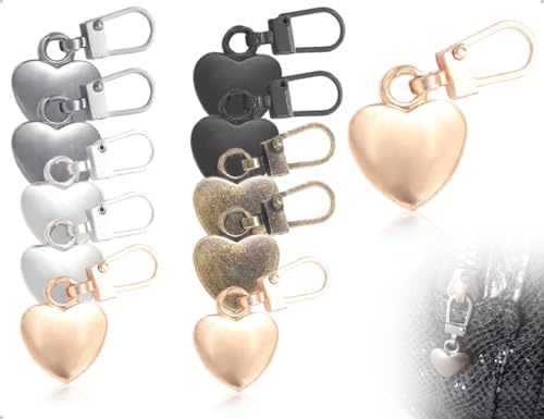 AOYEGIC 10 tiradores de cremallera con forma de corazón, cierre metálico con forma de corazón, piezas de repuesto extraíbles para ropa, zapatos, equipaje y carteras (5 colores)