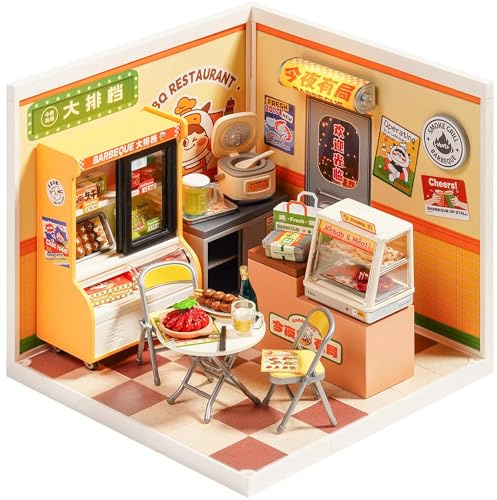 Rolife Super Creator Modellismo Casa in Miniatura da Costruire Kit di Modellini Fai da te Per Adulti Kit di Costruzione Scatola Espositiva Impilabile Senza Colla (DW022-Night Out Food Stall)