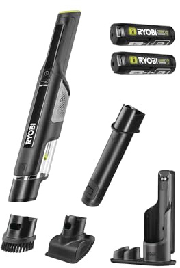 RYOBI RHV44-220G Aspirapolvere Portatile 4V USB Lithium, Potente e Compatto, Serbatoio da 150 ml, Ideale per Auto e Piccole Pulizie, 2 Batterie e Stazione di Ricarica Inclusi