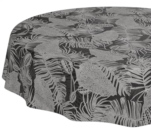 Nappe en Toile cirée Lavable, Facile d'entretien, imperméable, Effet Lotus, Nappe de Jardin, Motif Tropical Nocturne, Ronde, 140 cm, Bord coupé
