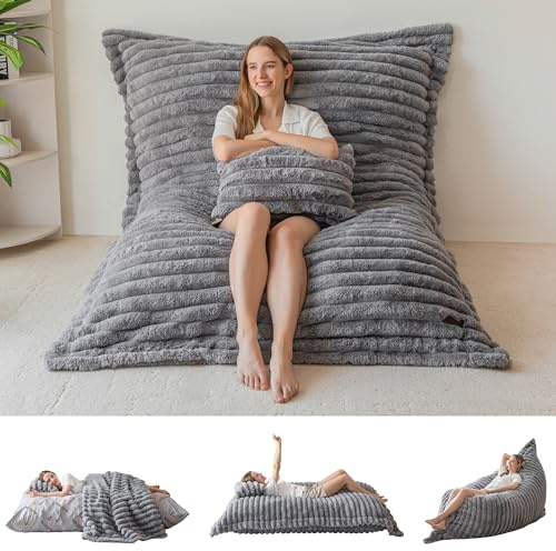 MAXYOYO Giant Bean Bag Chair,Faux Fur Lazy Lounge Chair with Foam Filling