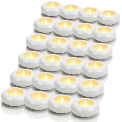 Peldris 24 Pack 2 inch Flameless LED Floating Candles, Floating Tealights Battery Operated, 200+ Hrs Runtime, Water-Activated Floating Candles for Wedding, Pool, Party, Cylinder Vases Centerpieces