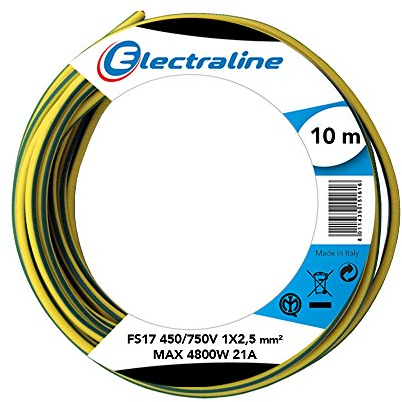 Electraline 13171 Câble Unipolaire FS17, Section 1 x 2.5 mm², Jaune/Vert, 10 m