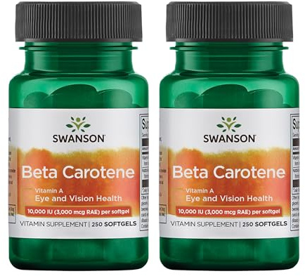 Swanson Beta-Carotene - Vitamin A Supplement Promoting Immune Health, Eye & Skin Health - Natural Wellness Formula - (250 Softgels, 3000mcg Each) (2 Pack)