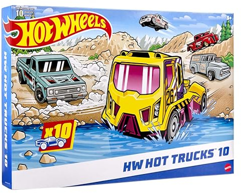 Hot Wheels 10-Pack, Toy Semi-Trucks, Pickups, Construction Vehicles, Big Rigs & Haulers, Modern & Retro Models, Gift for Kids, HMK46