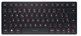 CHERRY KW 9200 MINI, Teclado Compacto Multidispositivo hasta 4 Dispositivos, Distribución de Teclado Español (QWERTY), Bluetooth, 2.4 GHz o Conexión por Cable, Recargable, Negro