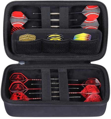 co2CREA Harte Eva dartpfeiletui für 12 Stahlspitze oder weiche Spitze Darts, Dart Hülle mit Mehreren Netztaschen für Dart Spitzen, Flights, Schäfte und mehr Dart Zubehör (Nur hülle,Ohne Darts)