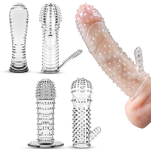 BDSMAGE Sex Spielzeug für die Männer,4 pcs Penishülle,Penis Sleeve Sex Spielzeug für Paare,Penis Hülle Penismanschetten transparent,Sex Toyset Herren,Penismanschette für Penisvergrößerung (4 IN 1)