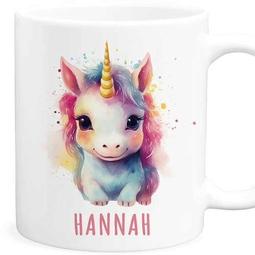 Einhorn Tasse personalisierte Kindertasse mit Namen Einhorntasse Namenstasse süßes Kinder Geschenk für Jungen & Mädchen Kaffeetasse Teetasse aus Keramik 330 ml