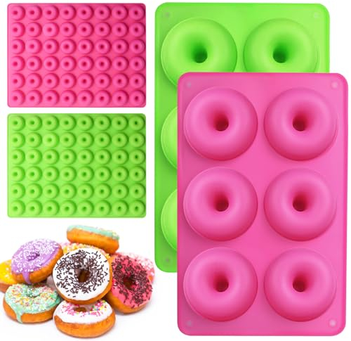 4 Silicone Donut Molds, 6 Kavitäten Round Mold Gummy Candy and 48 Kavitäten Mini Donut Silikonform, Donutmaker Backmatte Zur Verwendung mit Schokolade, Süßwaren, Eis, Kuchen, Kekse