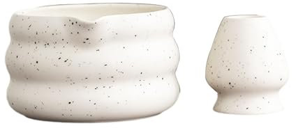 Sharplace 2 Stück Traditionelle Matcha-Teeschale, handgefertigt für die Matcha-Zeremonie mit Schneebesenhalter, Teeschale Chawan für Frühstück, Latte, Kaffee, Schneebesen, Teeschale als Geschenk, Weiß