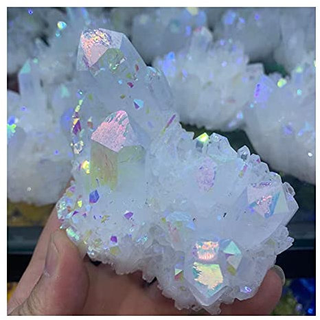 AUOQKQUT Amas de Cristaux naturels, amas de Cristaux Blancs plaqués, Pierre, Pointe de Cristal, spécimens décoratifs de Maison, décoration de Salle de Mine Brute décoration d'intérieur