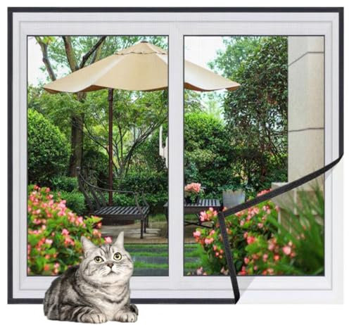 Custom Size Window Screen Mosquito Netting,Cat Protection Net with Zipper,Self-Adhesive Insect Mesh Curtain Bug Bee Protector,Easy Installation