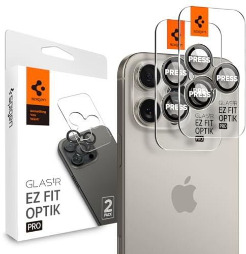 Spigen Glas.tR EZ Fit Optik Pro Tempered Glass Camera Lens Protector for iPhone 16 Pro, iPhone 16 Pro Max - Natural Titanium (2 Pack)