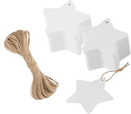 200 stycken presentetiketter, jul, kraftpapper, hänge, märken, pappershänge med 50 m jutesnöre, presentetiketter för julklappar, bröllopskort, julgranar (vit)