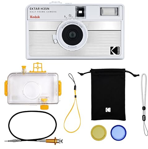 KODAK EKTAR H35N halvram filmkamera, premium kit, 35 mm återanvändbart, vattentätt fodral, kabelfrigöring, färgfilter, med blinkning (film och AAA-batteri ingår inte)
