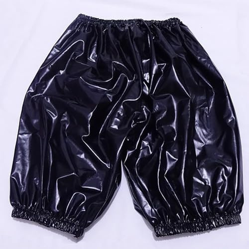 Thickened Adult Incontinence Pants, Pure Black PVC Plastic Six-Point Pants, Loose Transparent Waterproof Thickened Stretch Pants, Reusable Diaper Pants for Men and Women with Soft