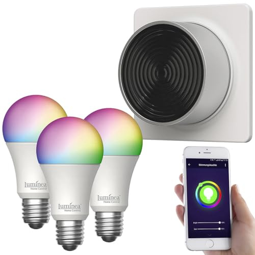 Luminea Home Control Smart Lampe Alexa: 3er-Set WLAN-LED-Lampen mit Lichtschalter, E27, RGB-CCT, 11 W (LED-Birnen für Decken-Lampen, LED-Lampe für Smarthome-System)