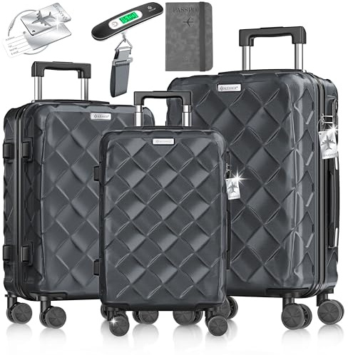 KESSER Set de valises 3 pièces | Set de valises à Coque Rigide en ABS avec Serrure à Combinaison, Balance à Bagages et Portefeuille de Voyage roulettes 360° | Bagages à Main et Grandes valises