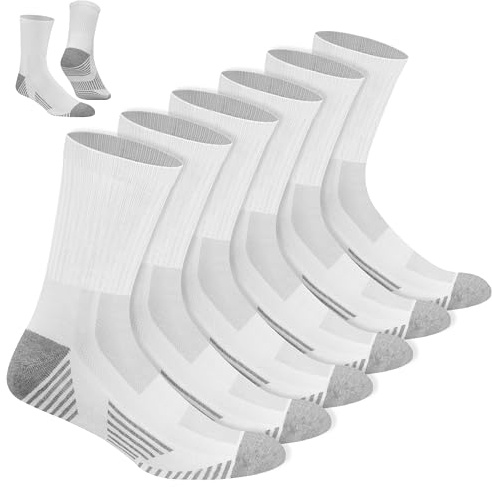 NAVYSPORT Men's Cotton Crew Sports Socks, Pack of 6 Pairs, Crew Length (9-11, White)