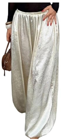 BEAUDRM Women's Palazzo Baggy Pants Elastic Waist Wide Leg Barrel Pant Lantern Balloon Casual Business Trousers Apricot X-Large