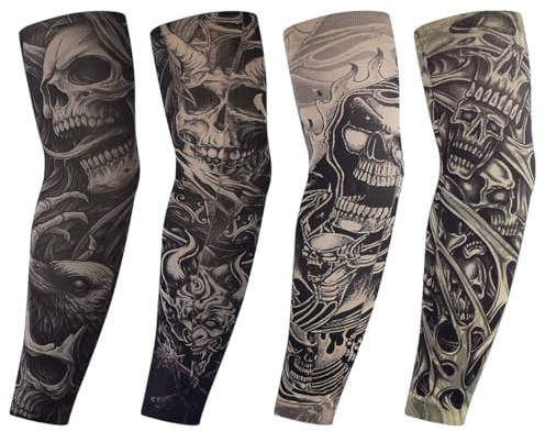 WUFKOP 4 Unidades Mangas de Tatuaje para Brazos, con Protección Solar y Diseños Enteros, para Hombre y Mujer en Ciclismo, Festivales y Vida Diaria