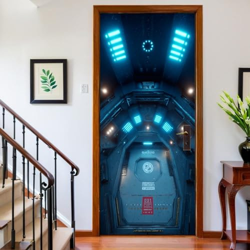 Mural Adhesivo para Puerta Escotilla de la nave espacial 77x200 cm, Vinilo Impermeable Ciencia ficción Decoración para Puertas Interiores